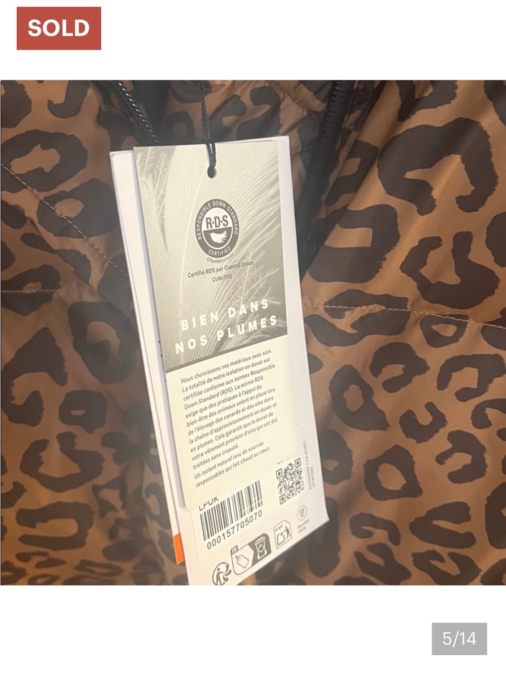 lululemon Wunder Puff Leopard Print Puffer Jacket - Brown & Black Size 6 - Picture 5 of 10